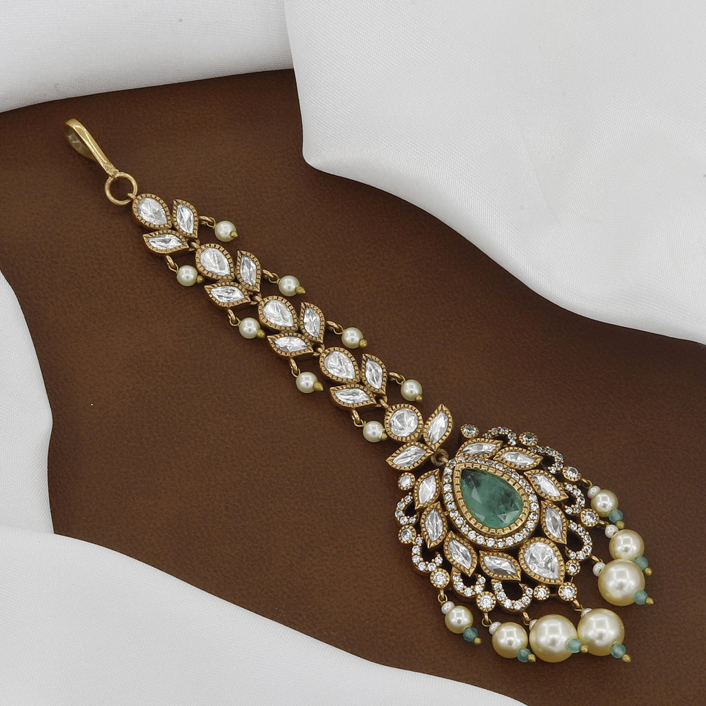 Victorian Polished Kundan Polki Maang Tikka with Colors
