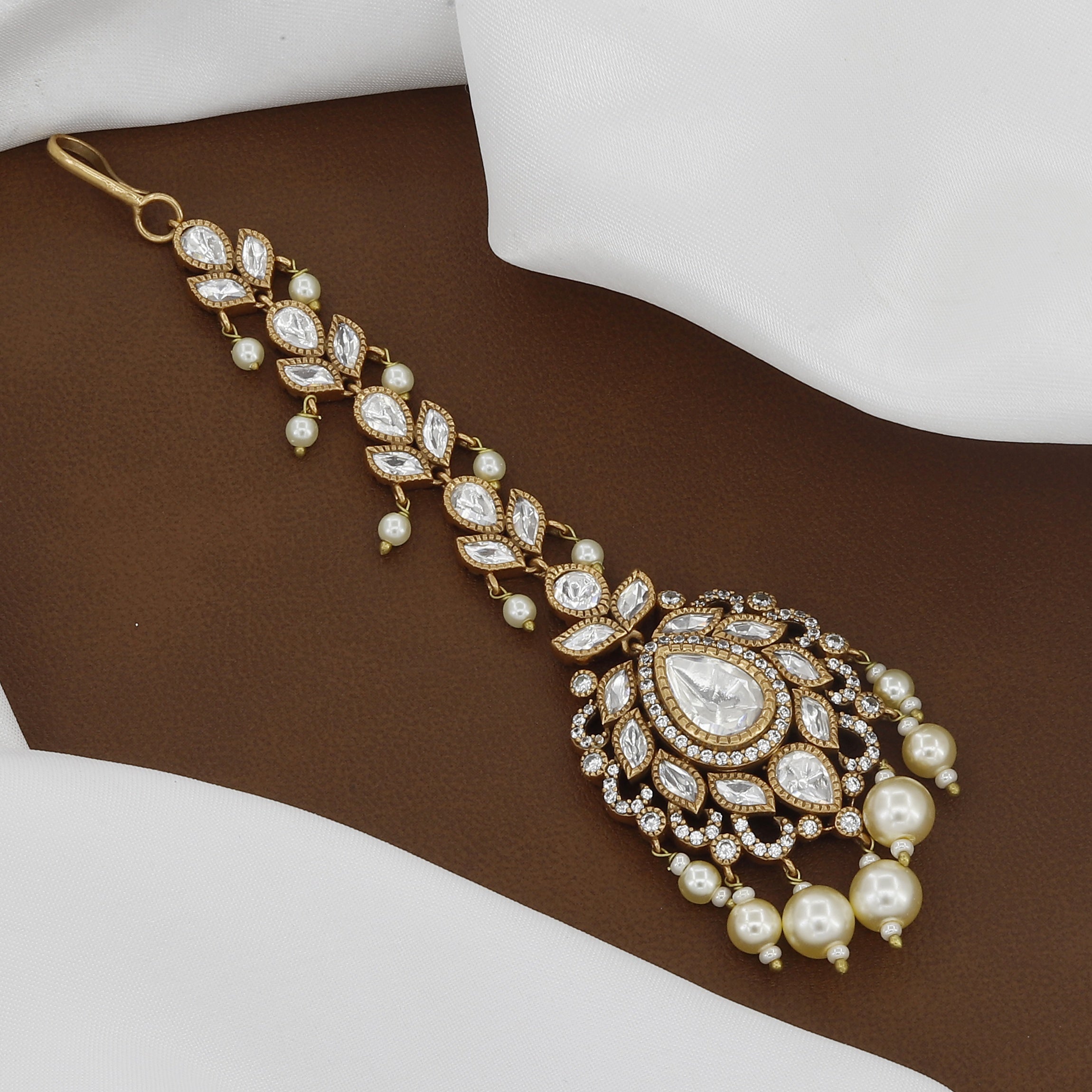 Victorian Polished Kundan Polki Maang Tikka with Colors