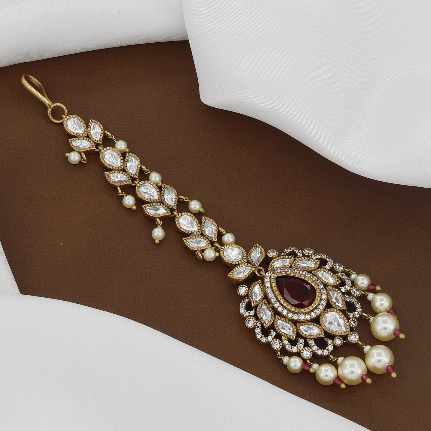 Victorian Polished Kundan Polki Maang Tikka with Colors