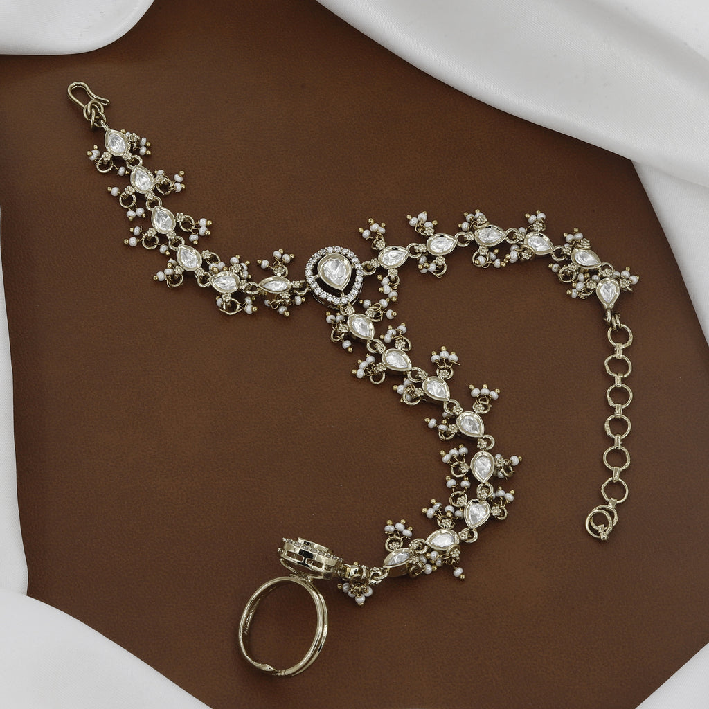 Antique Kundan & Pearl Hath Panja for Weddings
