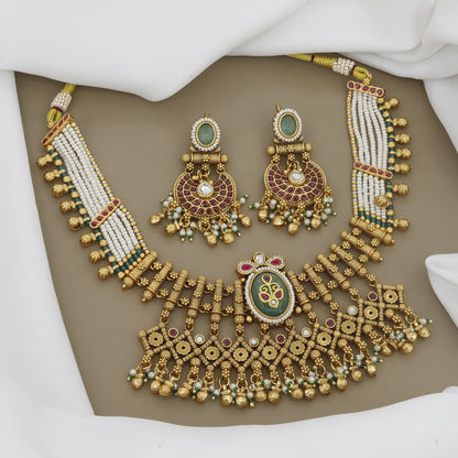Antique Finish Statement Kundan & Gemstone Wedding Necklace Set