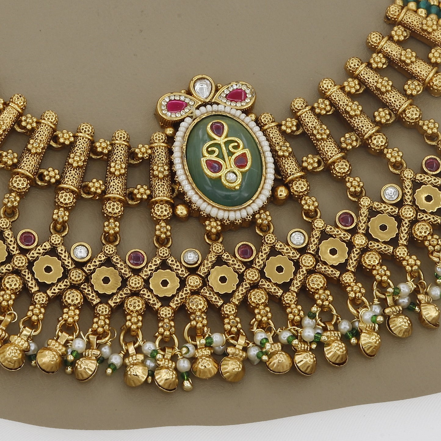 Antique Finish Statement Kundan & Gemstone Wedding Necklace Set