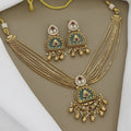 Antique Finish Multi-Layer Necklace Set with Rich Green Enamel