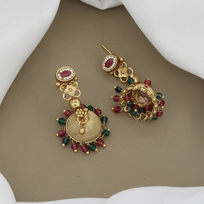 Traditional Gold-Toned Necklace Set with Ruby & Emerald Beads