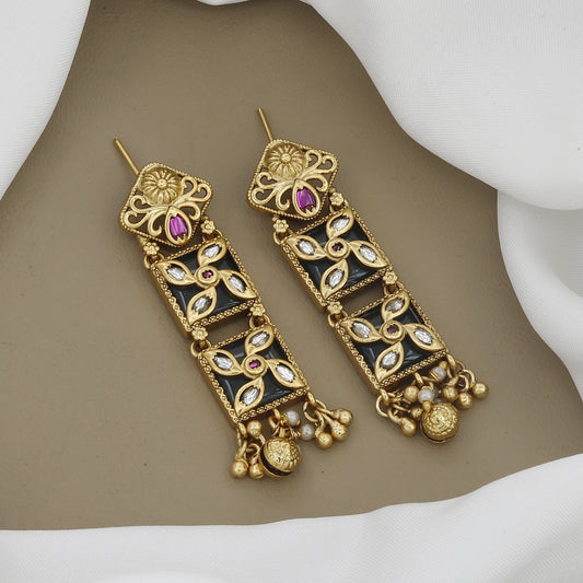 Contemporary Gold-Toned Black Meenakari Necklace Set