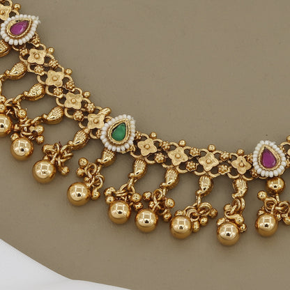 Traditional Matt Gold Finish Necklace Set With Earrings