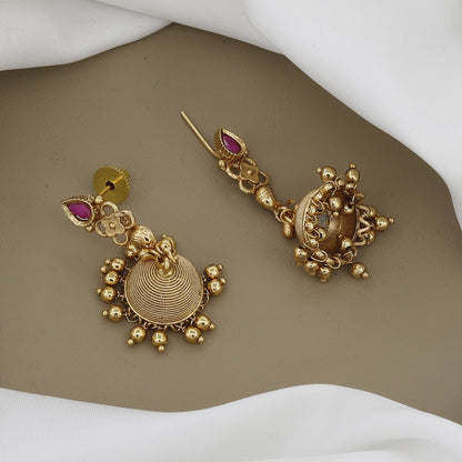 Traditional Matt Gold Finish Necklace Set With Earrings