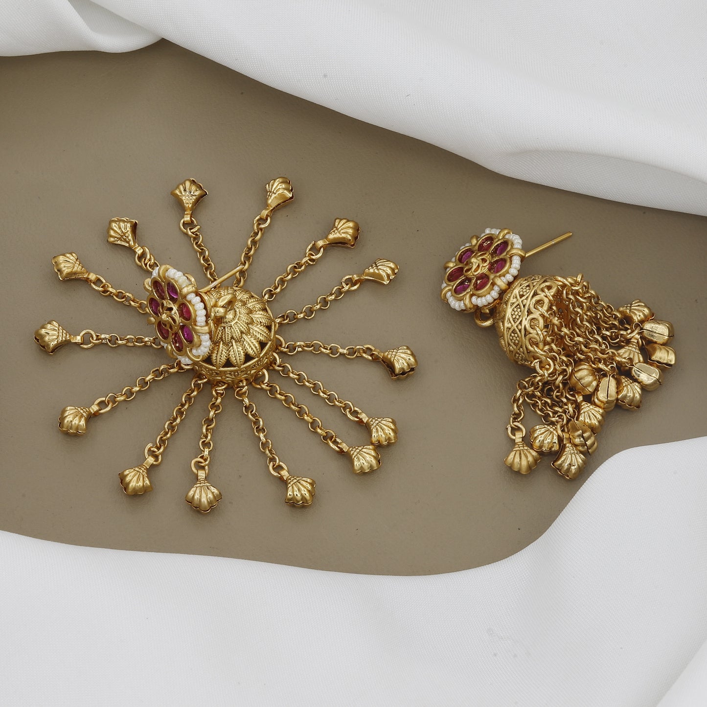 Traditional Gold Plated Jalar Necklace Set with Ruby Stones