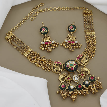 Antique Ruby & Emerald Necklace With Earrings