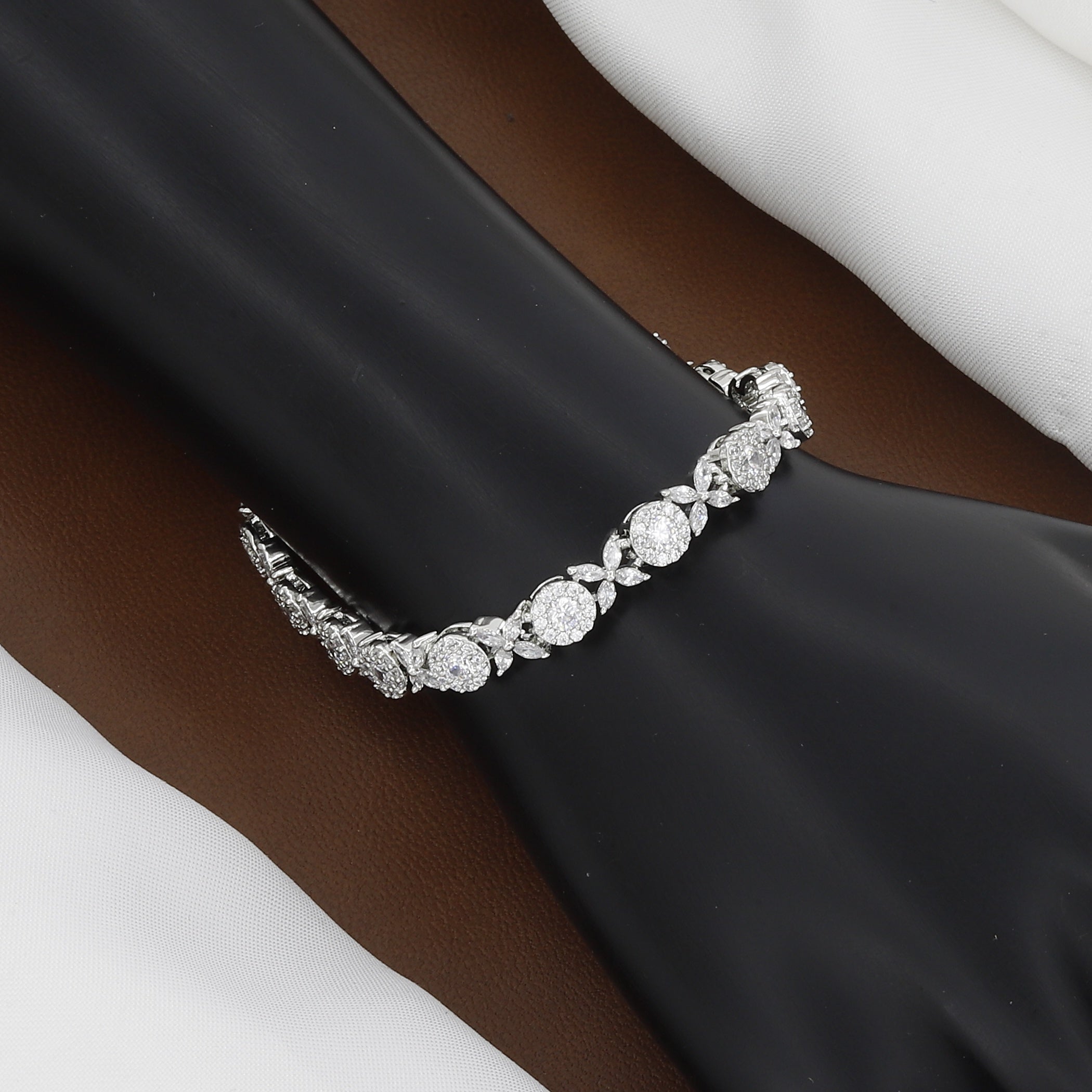 Party Wear Luxury CZ Stone Silver Tone Tennis Bracelet