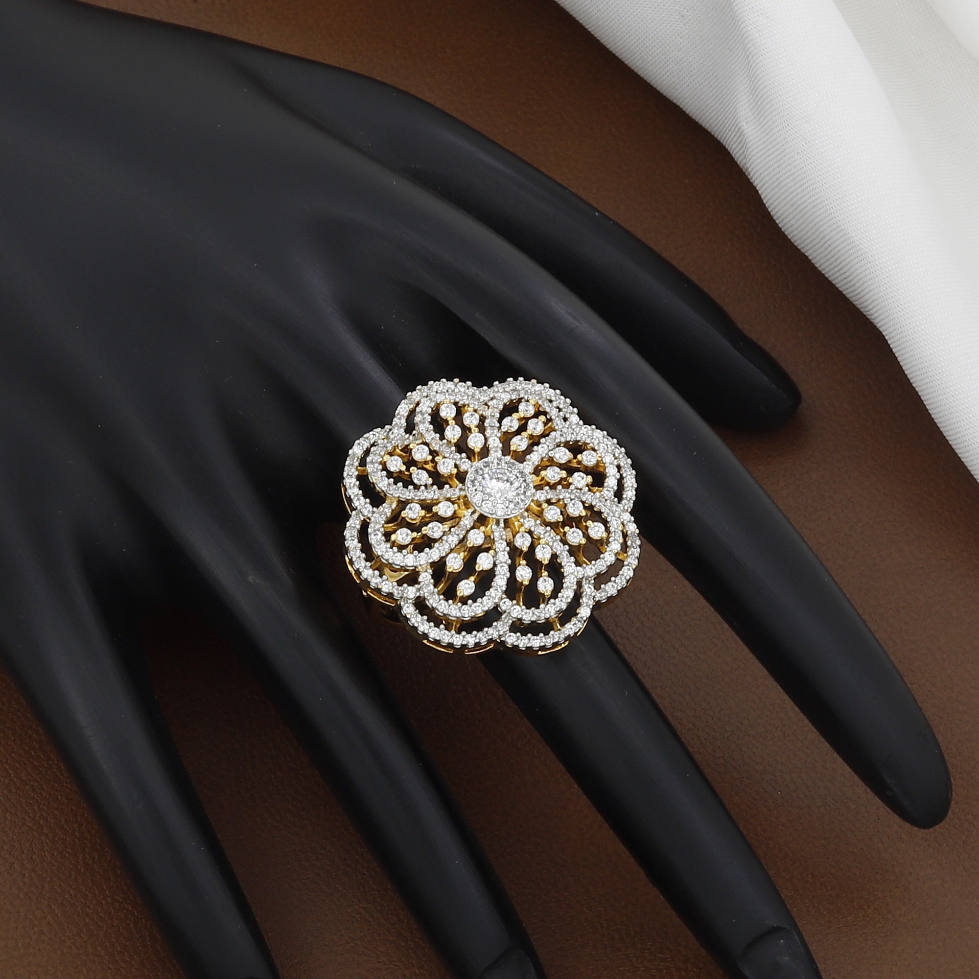 Grand Floral Golden Polished Party Wear Ring