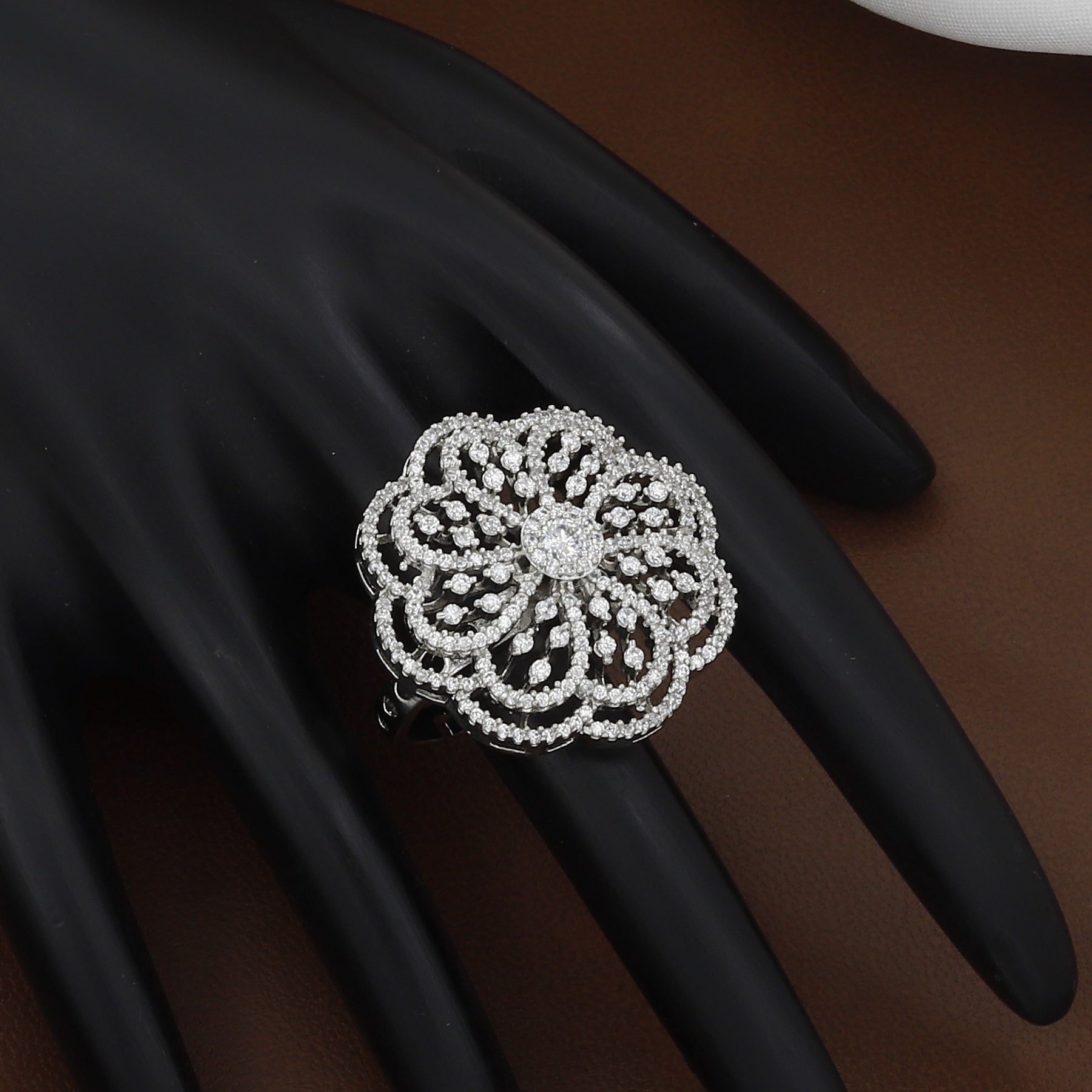 Grand Floral Silver Polished Party Wear Ring