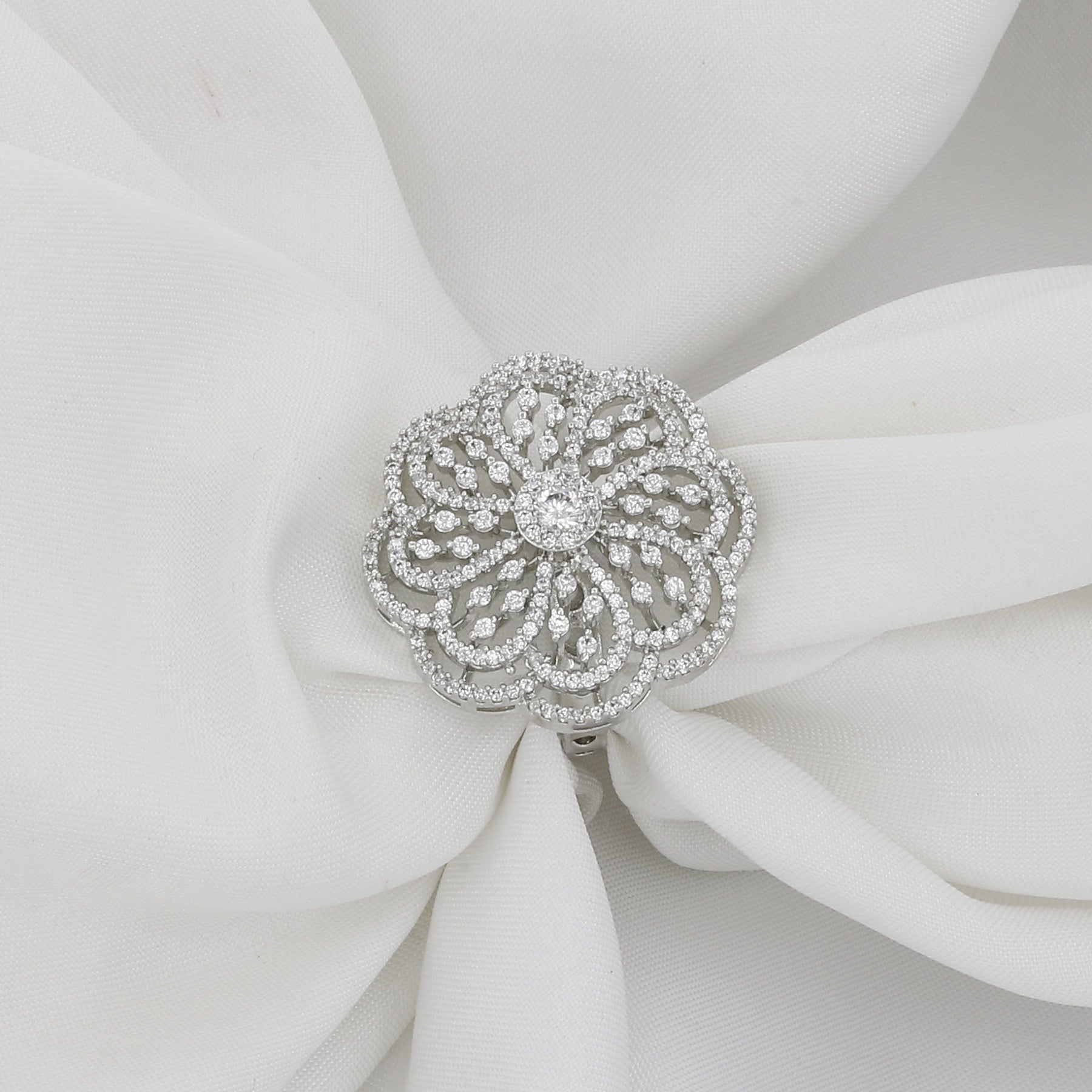 Grand Floral Silver Polished Party Wear Ring