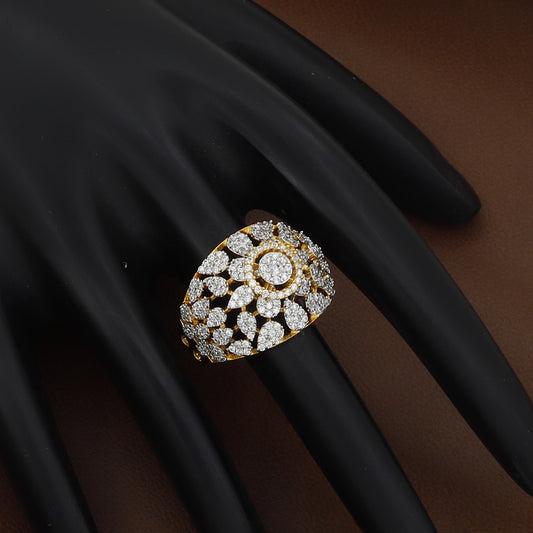 White Gold-Tone Flower Cluster Statement Diamond Ring