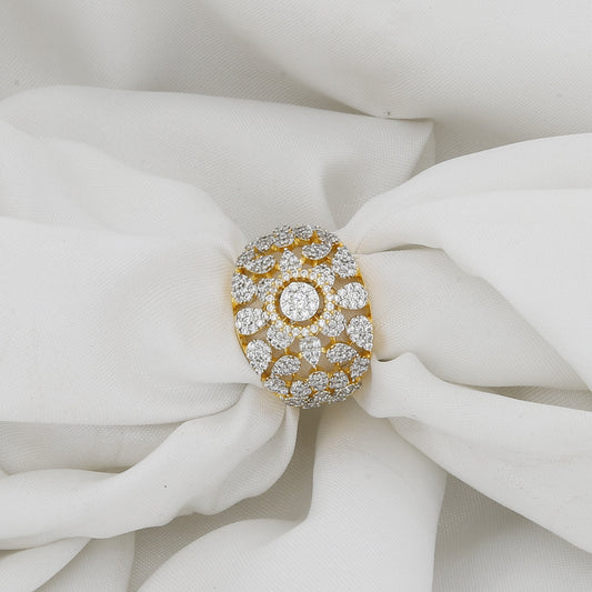 White Gold-Tone Flower Cluster Statement Diamond Ring