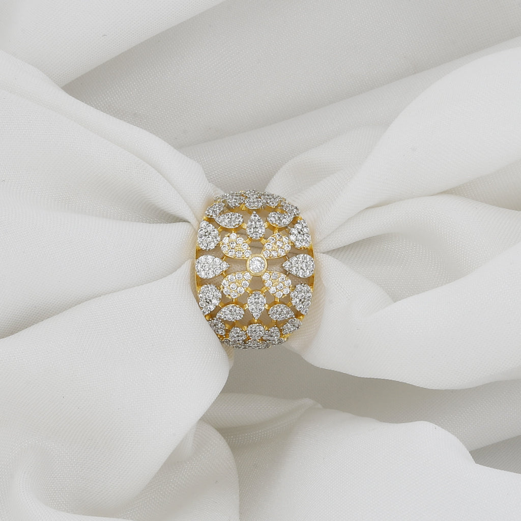 Sparkling Full Pave Gold Tone Clear Crystal Cluster Diamond Ring