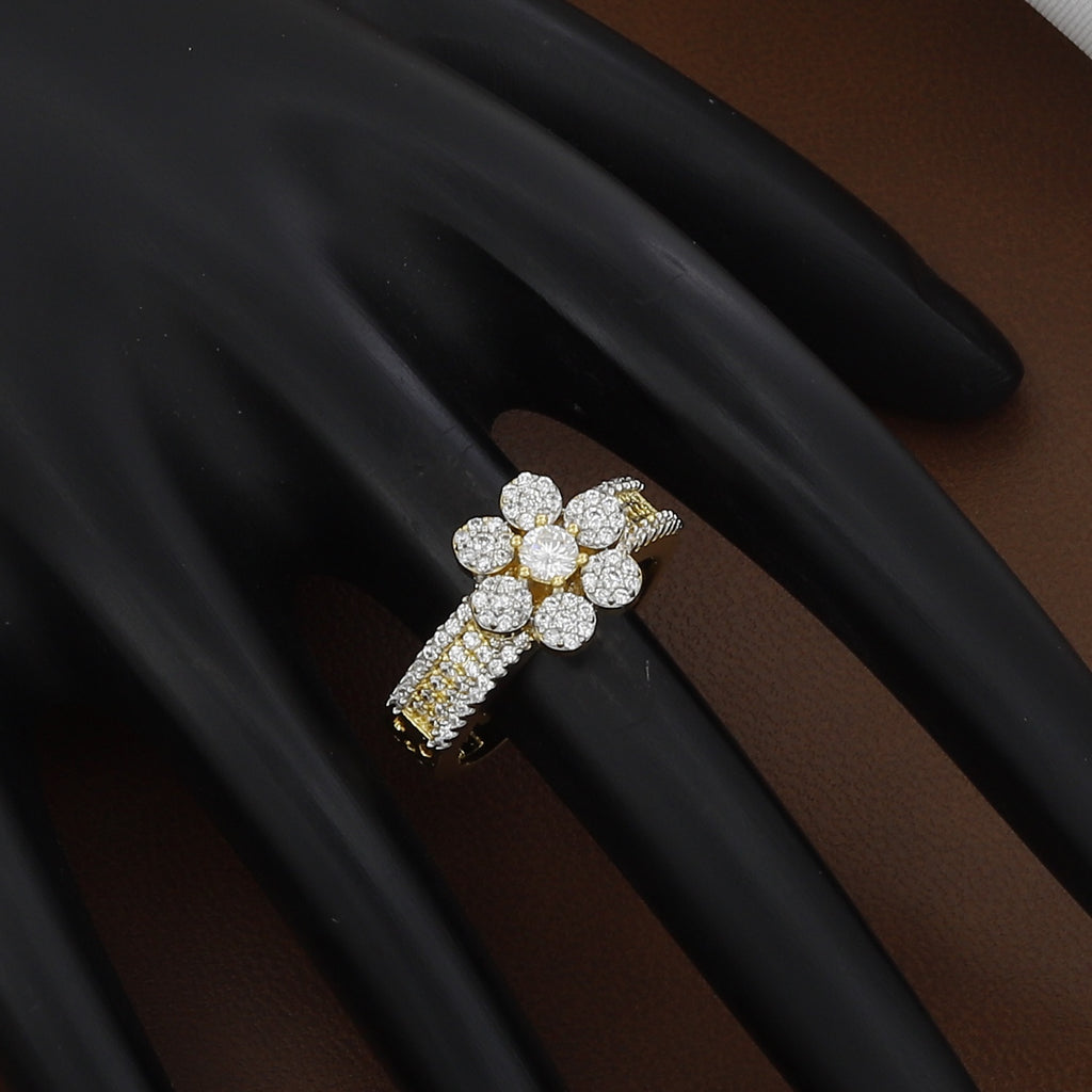 Elegant Gold Tone Statement Diamond Flower Cluster Ring