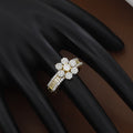 Elegant Gold Tone Statement Diamond Flower Cluster Ring