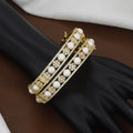 Gold Polished (Openable) Set of 2 Pearl & Cubic Zirconia Bangles