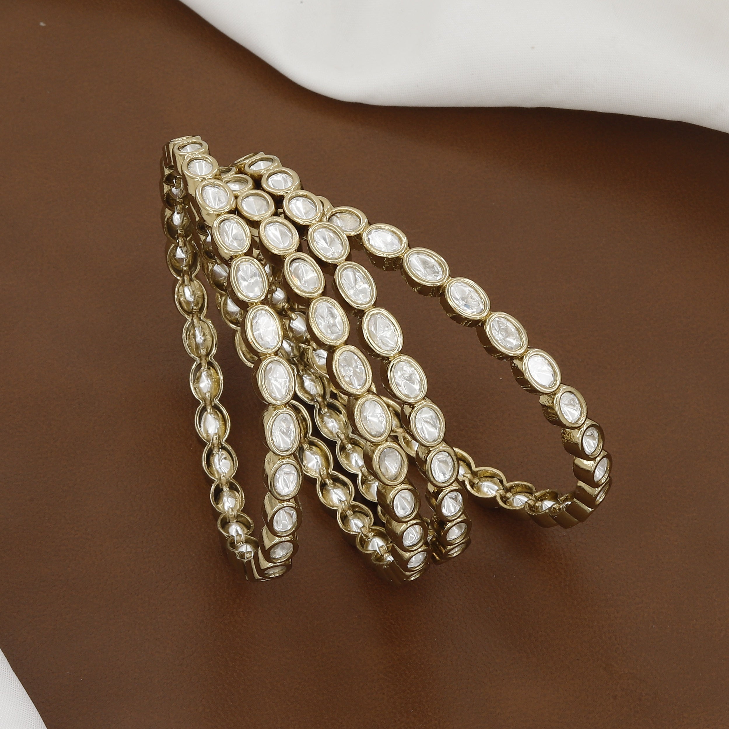 Elegant Pearl & Kundan Set Of 4 Bangles