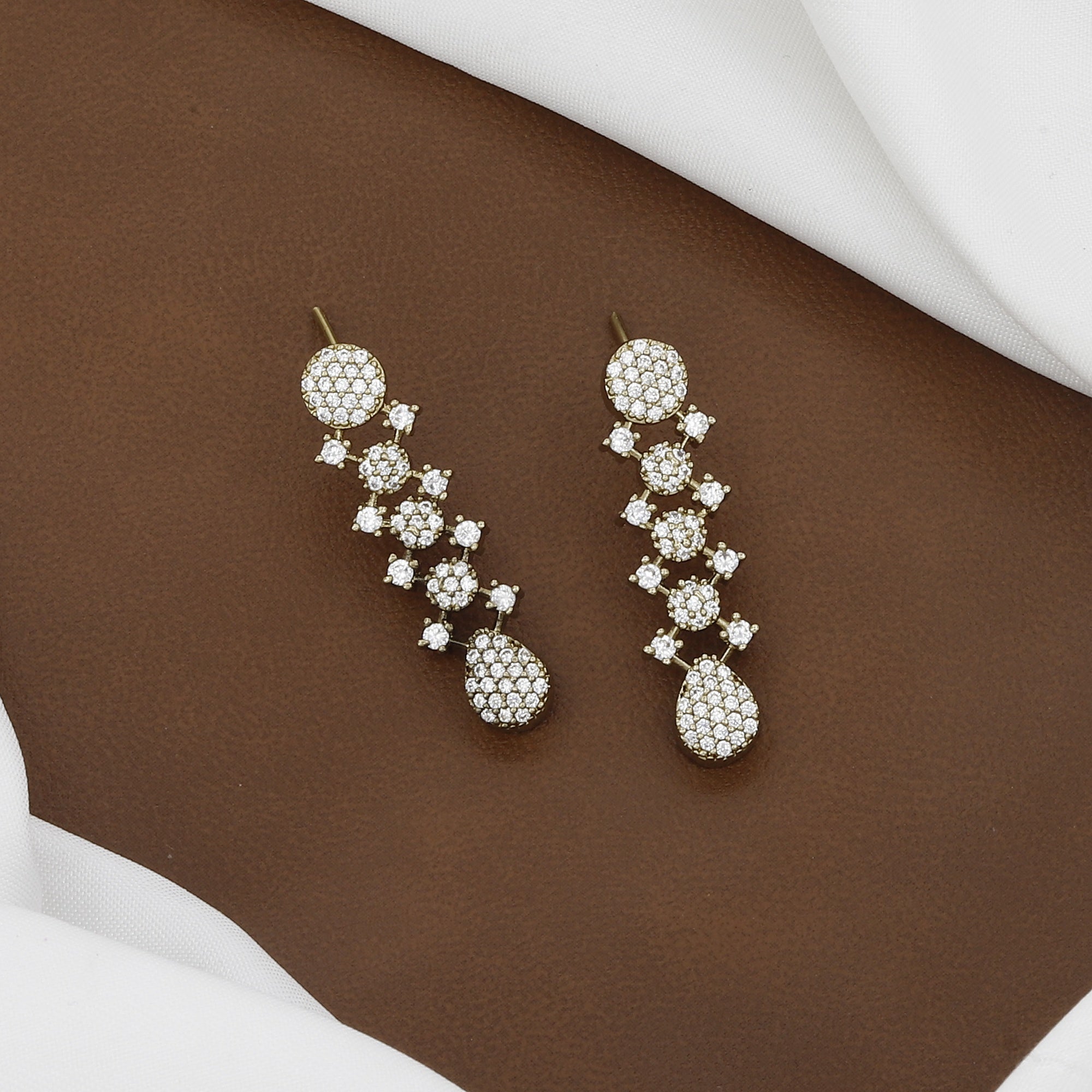 Mehndi Polished Elegant Pave CZ Cascade Necklace & Earrings