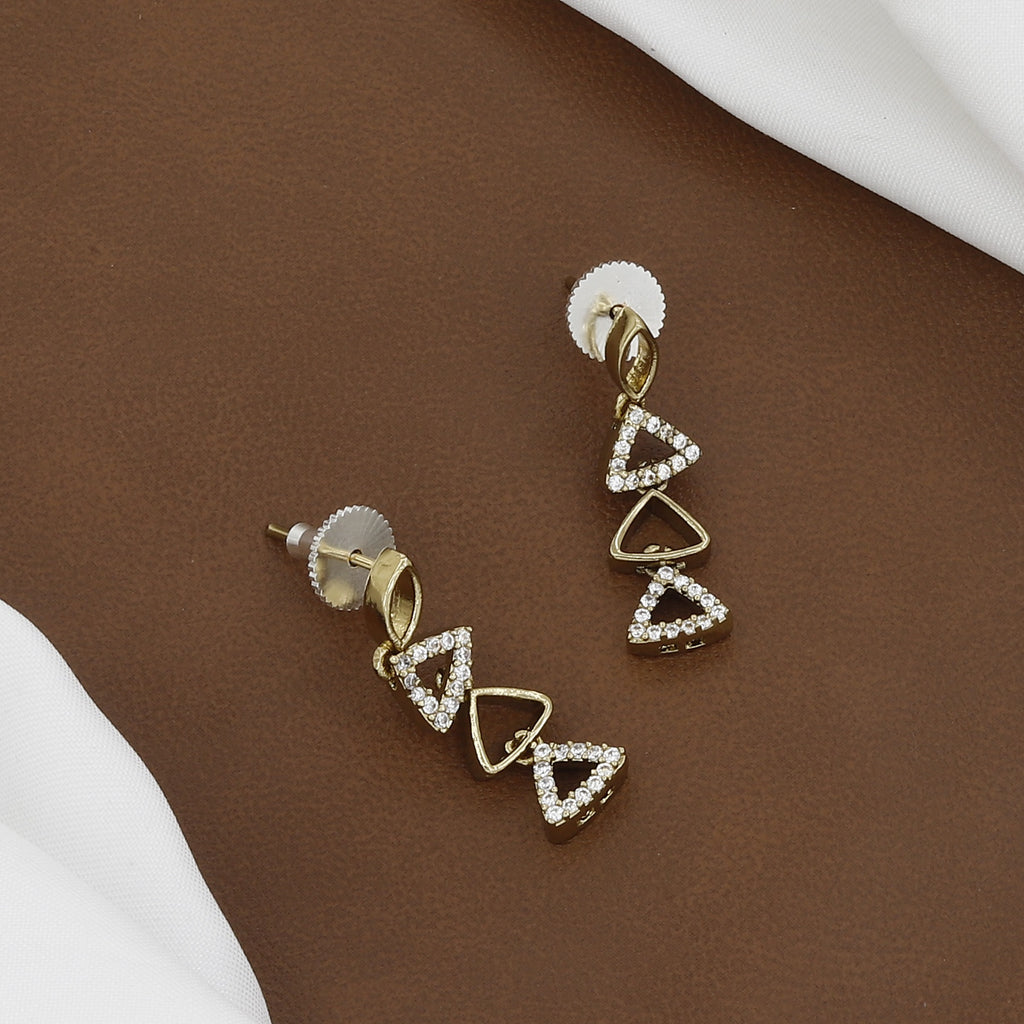 Mehndi Polished Elegant Pear Drop CZ V-Necklace & Dangler Earrings