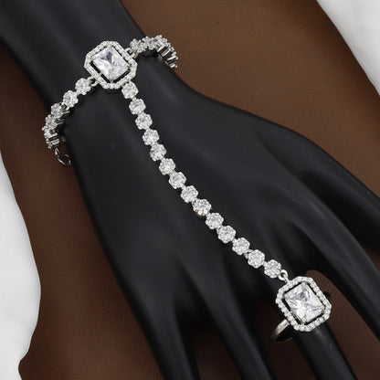 Silver Polished Emerald & CZ Stone Diamond Hath Panja with Colors