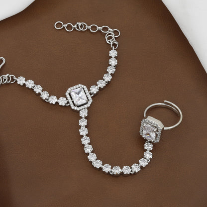 Silver Polished Emerald & CZ Stone Diamond Hath Panja with Colors