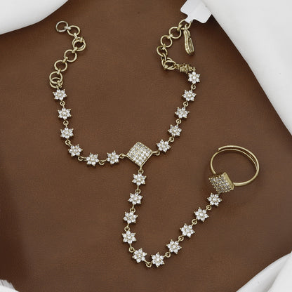 Elegant Mehndi Tone CZ Hand Hath Panja Bracelet