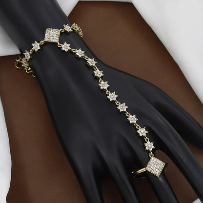 Elegant Mehndi Tone CZ Hand Hath Panja Bracelet