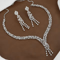 Luxury Silver-Tone Rhinestone Waterfall Diamond Necklace Set