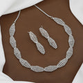 Silver Tone Modern Spiral Cubic Zirconia Necklace & Stud Earring Set