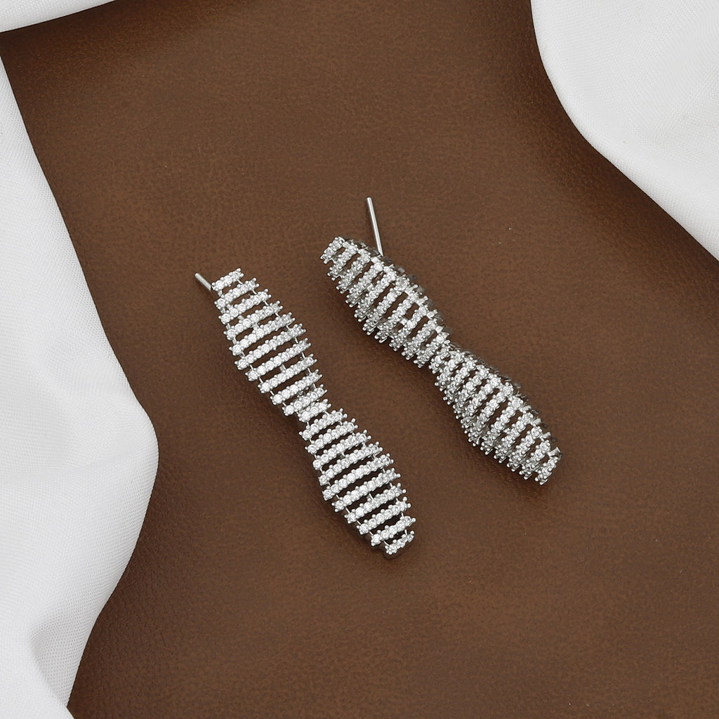 Silver Tone Modern Spiral Cubic Zirconia Necklace & Stud Earring Set