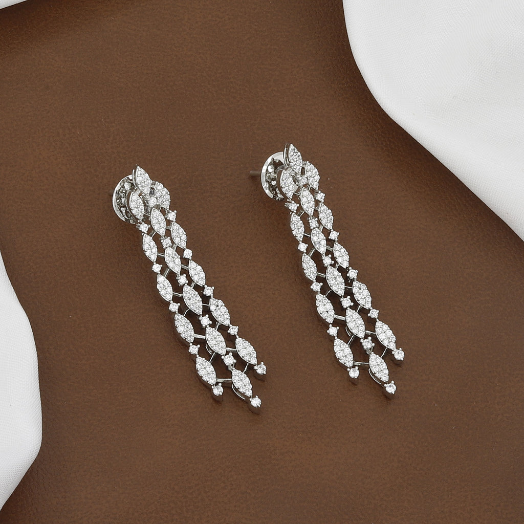 Silver Tone Modern Pave CZ Helix Collar Necklace & Stud Earring Set