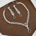 Silver Tone Emerald Drop CZ Necklace & Swirl Earring Set