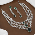 Silver Tone Sparkling CZ Vine Leaf Necklace & Chandelier Drop Earring Set