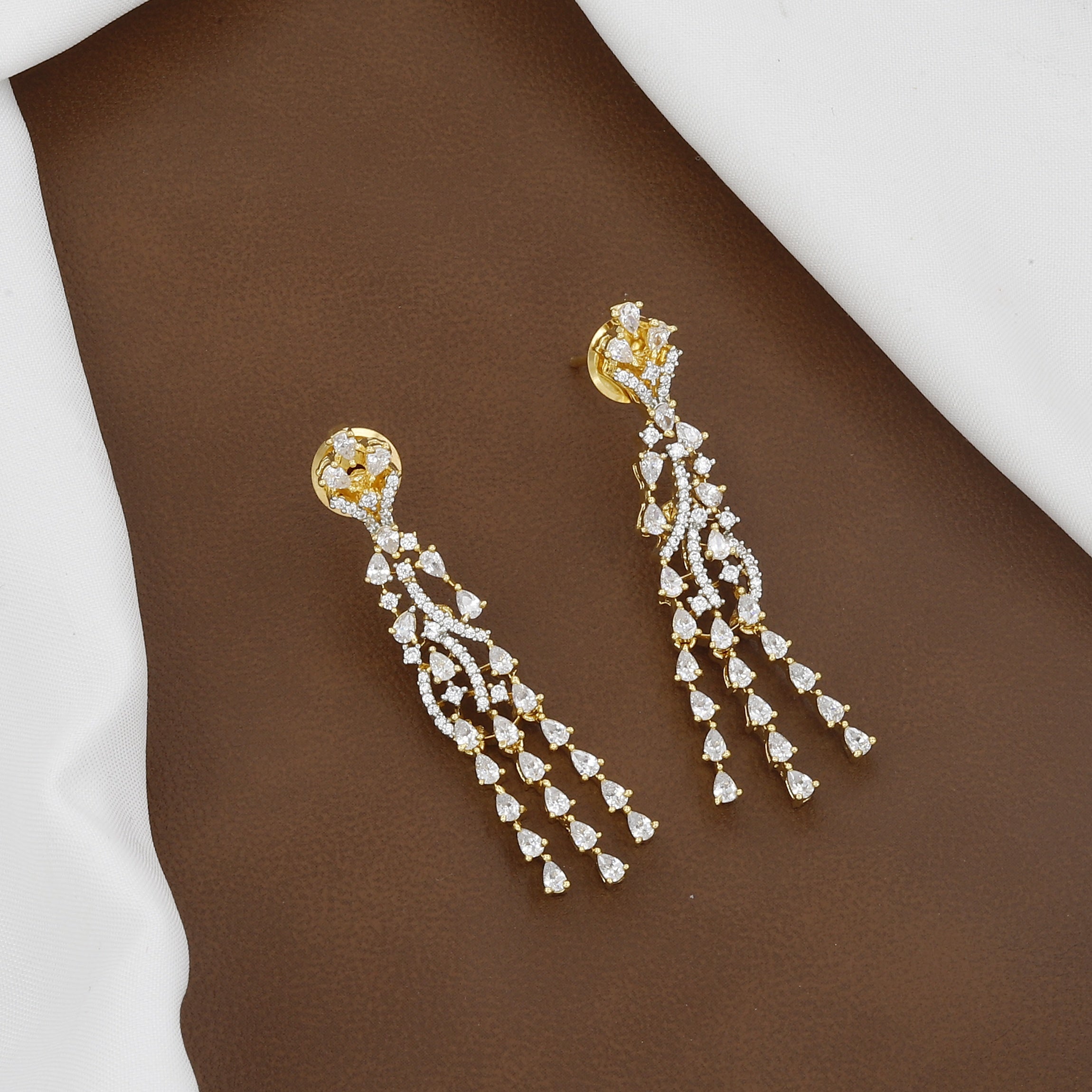 Luxury Gold-Tone Rhinestone Waterfall Diamond Necklace Set