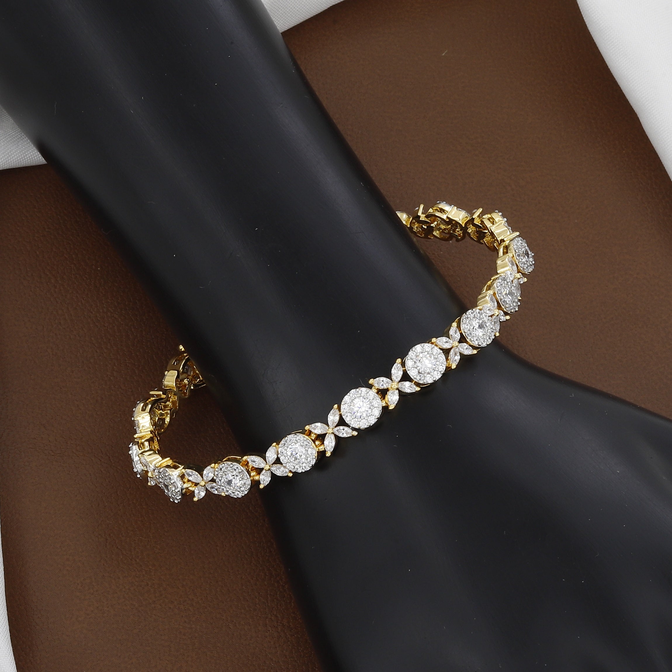 Party Wear Luxury CZ Stone Gold Tone Tennis Bracelet