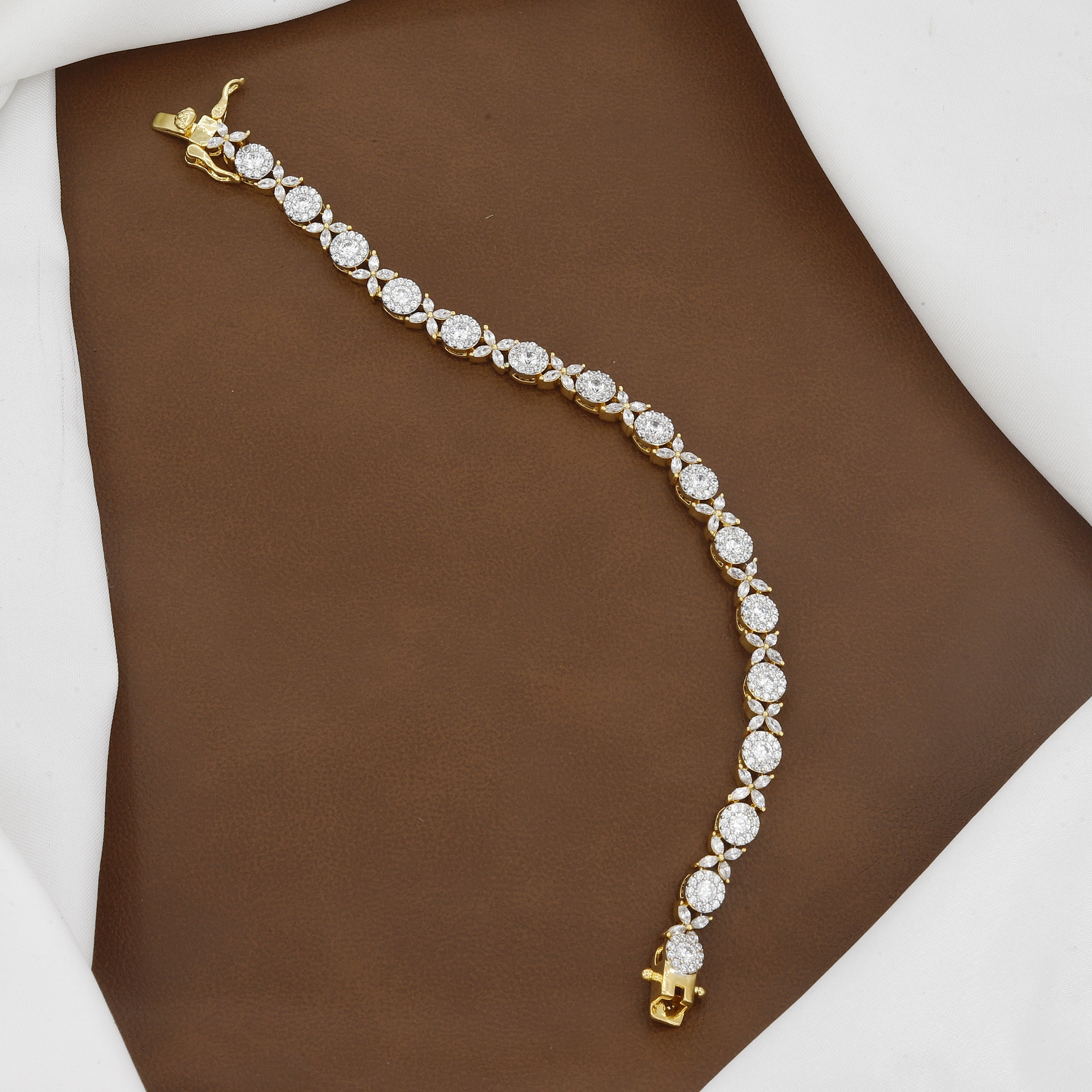 Party Wear Luxury CZ Stone Gold Tone Tennis Bracelet