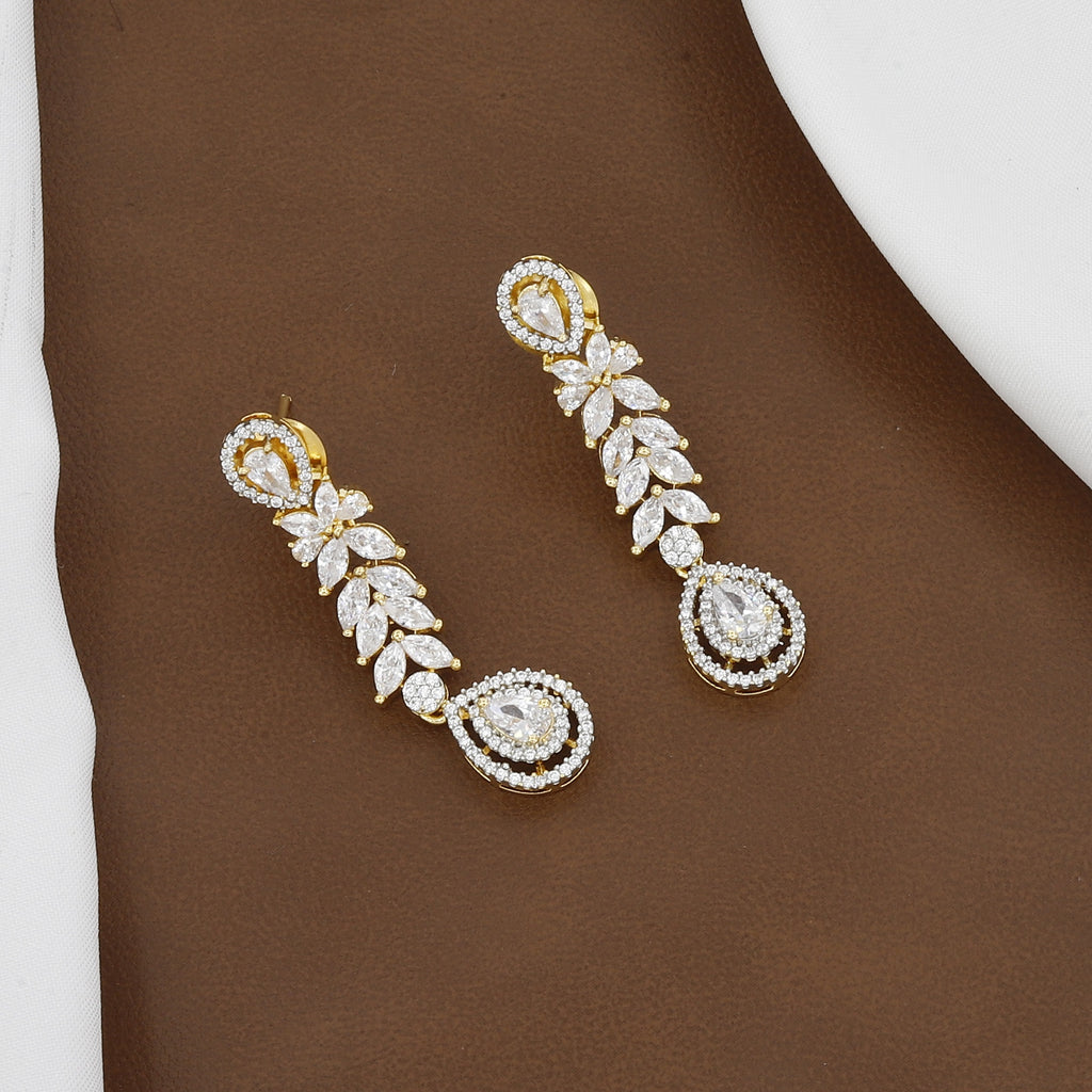 Gold-Plated American Diamond Floral Necklace & Earring Set