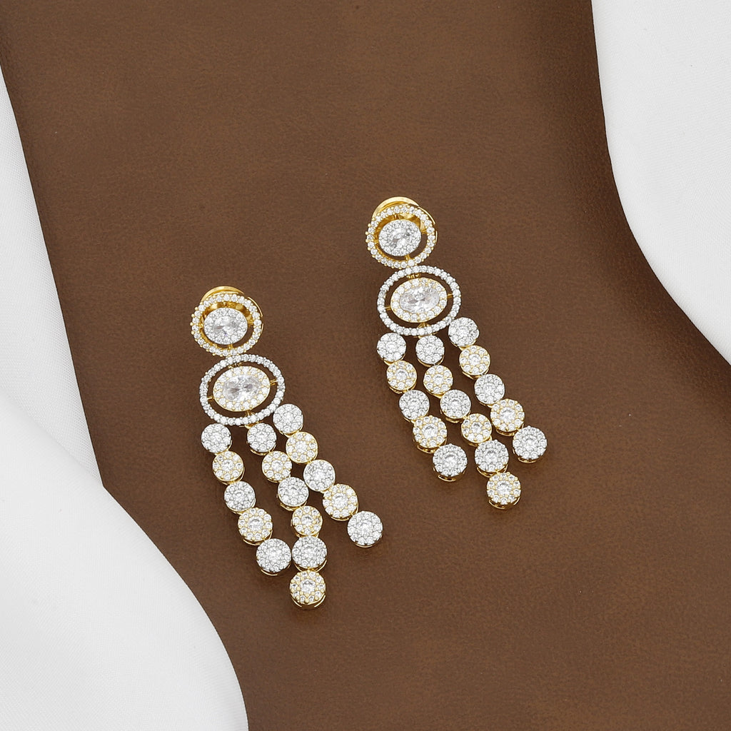 Gold Polished Luxury CZ Exquisite 3-Layer American Diamond Necklace Set