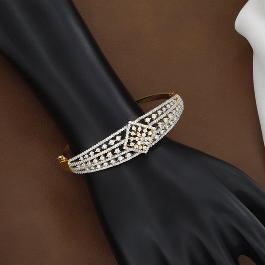 Golden Polished Cuff-Style Diamond Bangle Kada