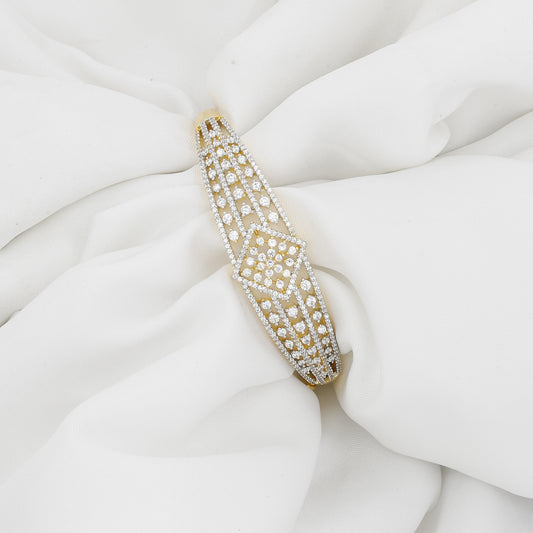 Golden Polished Cuff-Style Diamond Bangle Kada