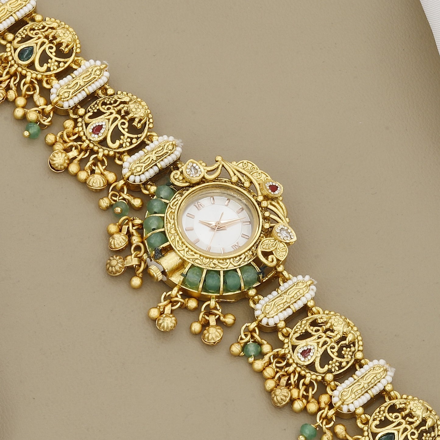 Traditional Kundan Style Gold Tone Bangle Watch for Women