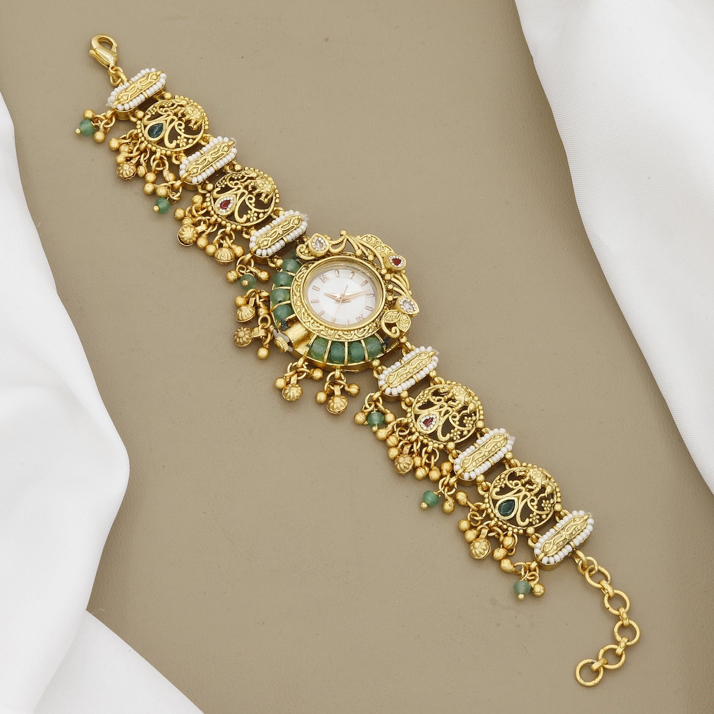 Traditional Kundan Style Gold Tone Bangle Watch for Women