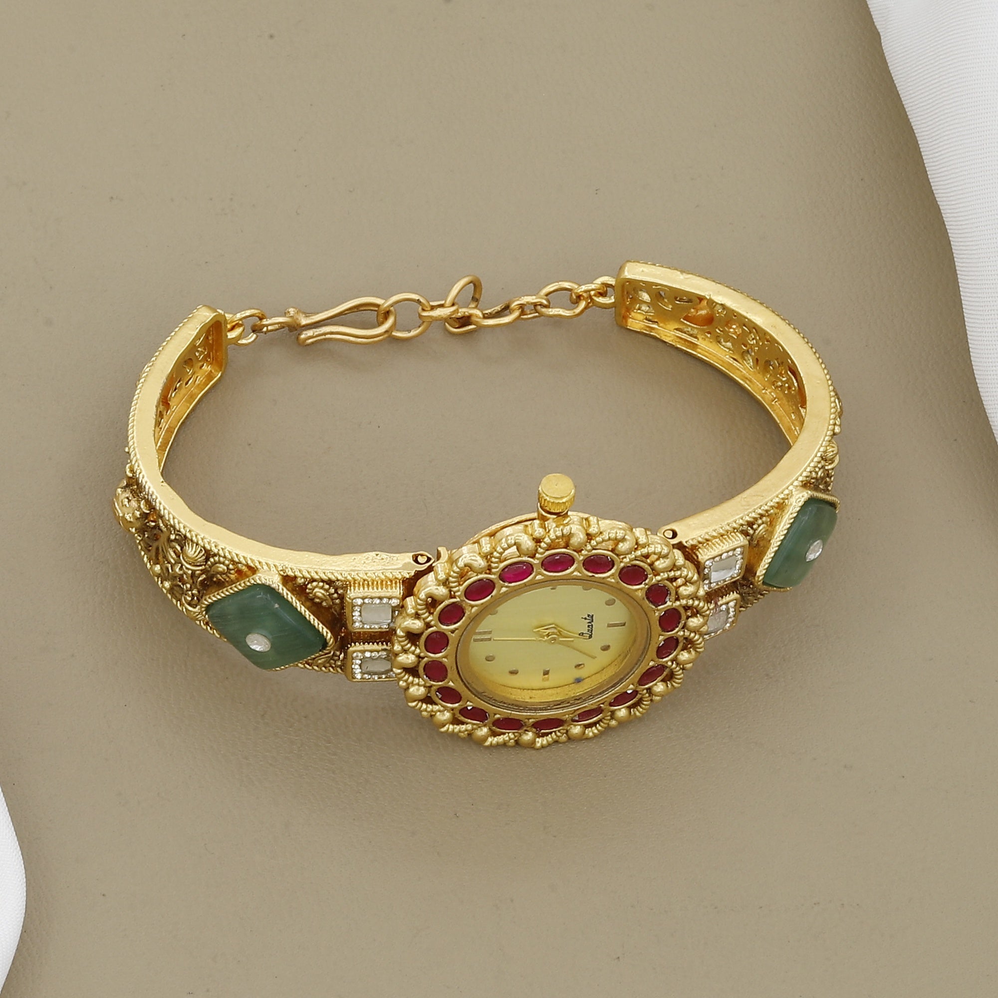 Ruby Red Bezel & Emerald Green Accent Watch Bracelet