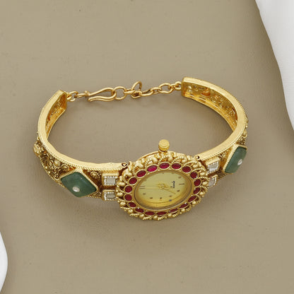 Ruby Red Bezel & Emerald Green Accent Watch Bracelet