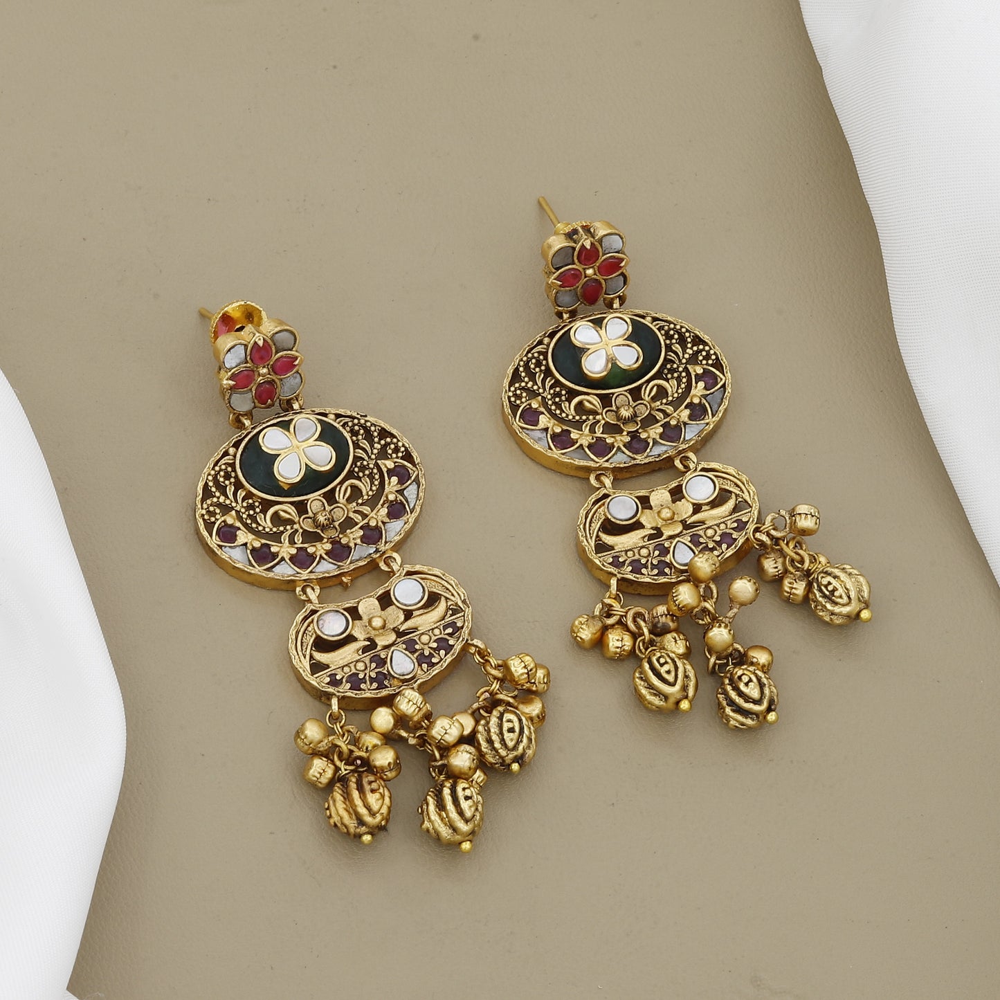 Antique Gold Tone, Multi-Stone & Enamel Work Necklace Set