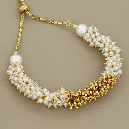 Gold-Toned Pearl Cluster Adjustable Bolo Bracelet