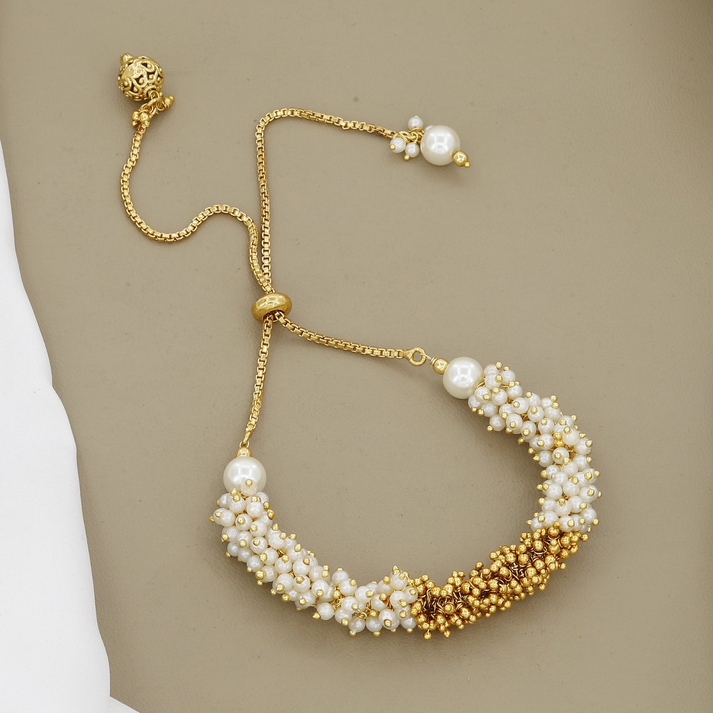 Gold-Toned Pearl Cluster Adjustable Bolo Bracelet